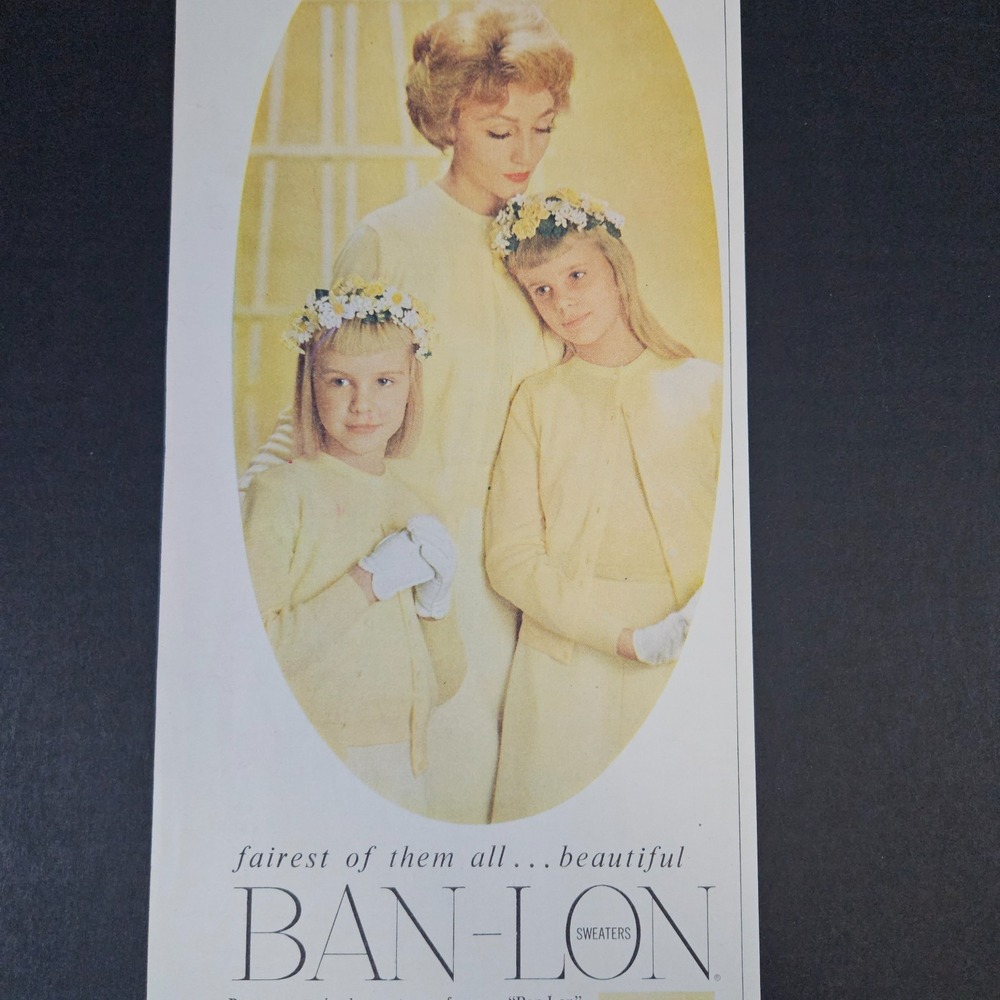 1958 Joseph Bancroft Ban-Lon Sweaters Vintage Print Ad Mom & Daughters Easter